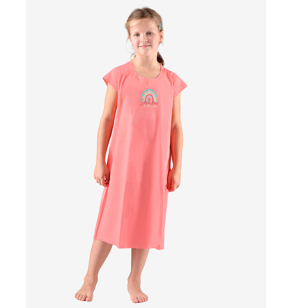 GINA dětské Košilka noční dívčí krátký rukáv, šité, s potiskem Pyžama 2022 29012P  - sacharóza cola 140/146, vel. 152/158, tomato šalvěj