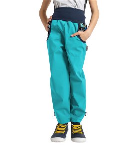 Unuo, Dětské softshellové kalhoty s fleecem Basic, Sv. Smaragdová, Pejsci Velikost: 104/110, vel. 98/104