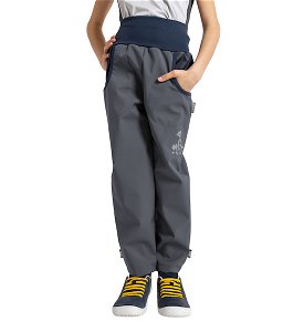 Unuo, Dětské softshellové kalhoty s fleecem Basic, Tm. Šedá Velikost: 98/104, vel. 128/134