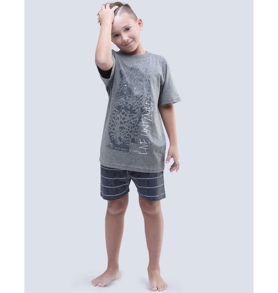 GINA dětské pyžamo krátké chlapecké, šité, s potiskem Pyžama 2017 79052P  - šedá tm. šedá 152/158, vel. 152/158, šedá tm. šedá