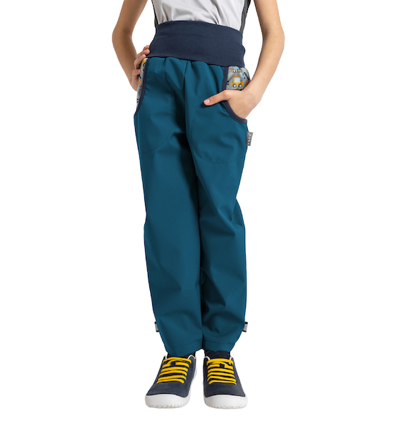 Unuo, Dětské softshellové kalhoty s fleecem Basic, Kobaltová, Bagry Velikost: 98/104, vel. 98/104