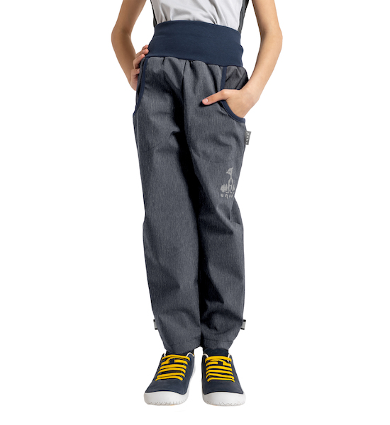 Unuo, Dětské softshellové kalhoty s fleecem Basic, Žíhaná Antracitová Velikost: 98/104, vel. 116/122