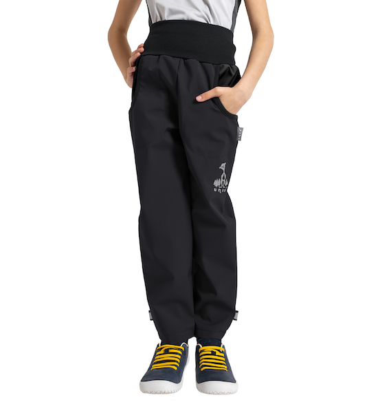 Unuo, Dětské softshellové kalhoty s fleecem Basic, Černá Velikost: 98/104, vel. 110/116
