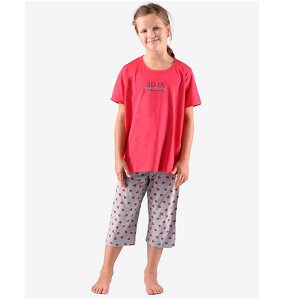 GINA dětské pyžamo ¾ dívčí, 3/4 kalhoty, šité, s potiskem Pyžama 2022 29010P  - třešňová sv. šedá 140/146, vel. 140/146, třešňová sv. šedá