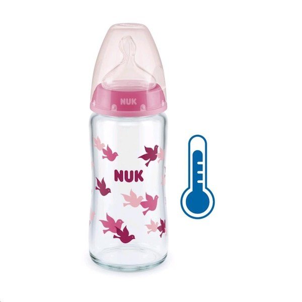 Skleněná kojenecká láhev NUK New Classic 240 ml white, Růžová
