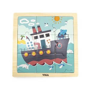 Dřevěné puzzle pro nejmenší Viga 9 ks Loď, Multicolor
