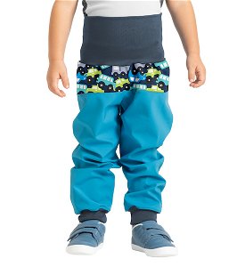 Unuo, Batolecí softshellové kalhoty bez zateplení, Modrozelená Aqua, Autíčka Velikost: 74/80, vel. 86/92