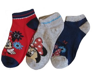 Dětské kotníkové ponožky Minnie 3 páry (ue0602), vel. 31/34, modro-růžová