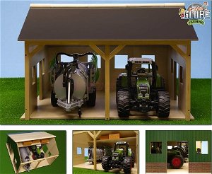 Kids Globe Dřevěná garáž pro 2 zemědělské stroje 1:16