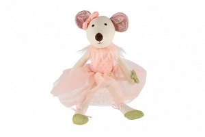 Teddies Myš/Myška baletka sedící látka 20cm růžová v sáčku 0+