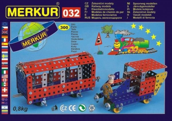 Merkur Toys Stavebnice MERKUR 032 Železniční modely 10 modelů 300ks v krabici 36x27x3cm