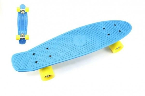 Teddies Skateboard 60cm nosnost 90kg, kovové osy, modrá barva, žlutá kola