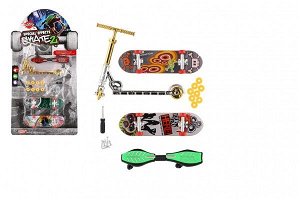 Teddies Sada skateboard šroubovací, koloběžka prstová, waveboard plast s doplňky mix druhů na kartě 16x30cm
