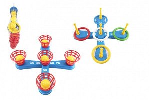 Teddies Házecí hra plast kříž s kruhy + košíčky s míčky v síťce