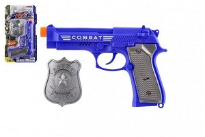 Teddies Pistole policejní 20cm plast s odznakem na baterie se zvukem se světlem na kartě
