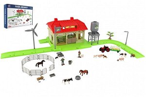 Teddies Sada domácí farma se zvířaty a traktorem plast s doplňky v krabici 48x31x9cm