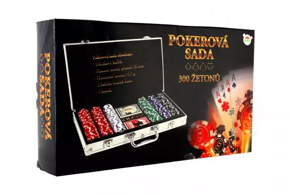 Teddies Poker sada 300ks + karty + kostky v hliníkovém kufříku v krabici 40x24x8cm