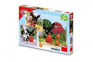 Dino Puzzle 3v1 Králíček Bing/Bing si hraje 3x55dílků v krabici 27x19x4cm
