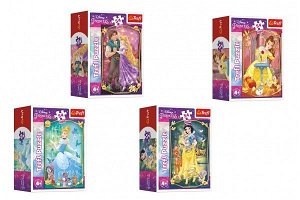 Trefl Minipuzzle Krásné princezny/Disney Princess 54dílků 4 druhy v krabičce 6x9x4cm 40ks v boxu