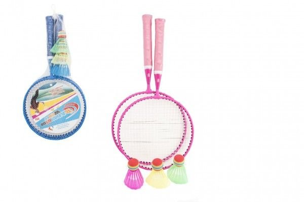 Teddies Badminton sada dětská kov/plast 2 pálky + 3 košíčky 2 barvy v síťce 23x45x6cm