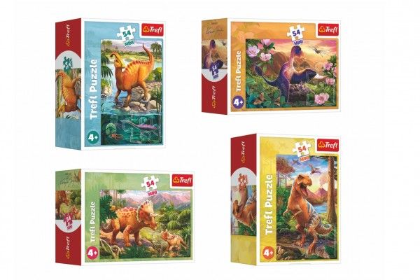 Trefl Minipuzzle 54 dílků Dinosauři 4 druhy v krabičce 9x6,5x4cm 40ks v boxu