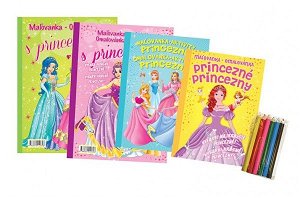 FONI Book Omalovánky+aktivity/Maľovanky+aktivity Princezny/princezné 4ks + pastelky CZ+SKverze v sáčku 21x29cm