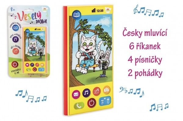 Teddies Veselý Mobil Telefon plast česky mluvící 7,5x15cm na baterie se zvukem na kartě