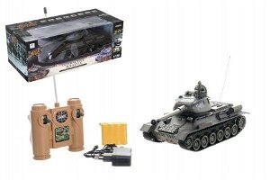 Teddies Tank RC plast 33cm T-34 27MHz na baterie+dobíjecí pack se zvukem a světlem v krabici 40x15x19cm