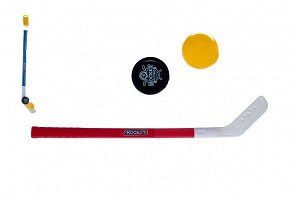 Teddies Hokejka plast 73cm s pukem a míčkem 2 barvy v síťce