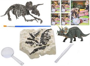 Mikro Trading Dinosaurus 12cm a zkamenělina v sádře s dlátem, lupou a štětcem skladem