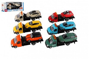 Teddies Auto/kamion Bburago odtahovka + auto 1:43 kov/plast 21cm 6 barev v krabičce 22x9x6,5cm