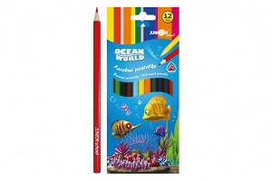 Teddies Pastelky barevné dřevo Ocean World trojhranné 12 ks v krabičce 9x20,5x1cm 12ks v krabici