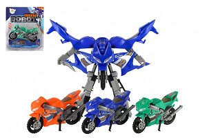 Teddies Transformer motorka/robot plast 15cm 3 barvy na kartě