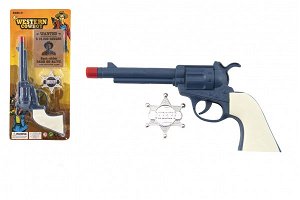 Teddies Pistole revolver klapací plast 23x12cm s šerifským odznakem na kartě