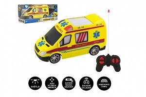 Teddies Auto RC ambulance plast 20cm na dálkové ovládání 27MHz na baterie se světlem v krabici 28x13x11cm