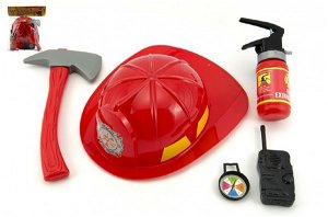 Teddies Hasičská sada helma/přilba + hasičák stříkací vodu plast 5ks v sáčku