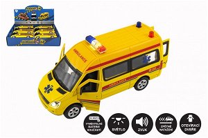 Teddies Auto ambulance kov/plast 15cm na baterie se světlem se zvukem na zpětné natažení (1 ks)