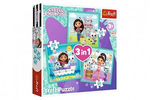 Trefl Puzzle 3v1 Gabbyiny aktivity/Gabby´s Dollhouse 20x19,5cm v krabici 28x28x6cm