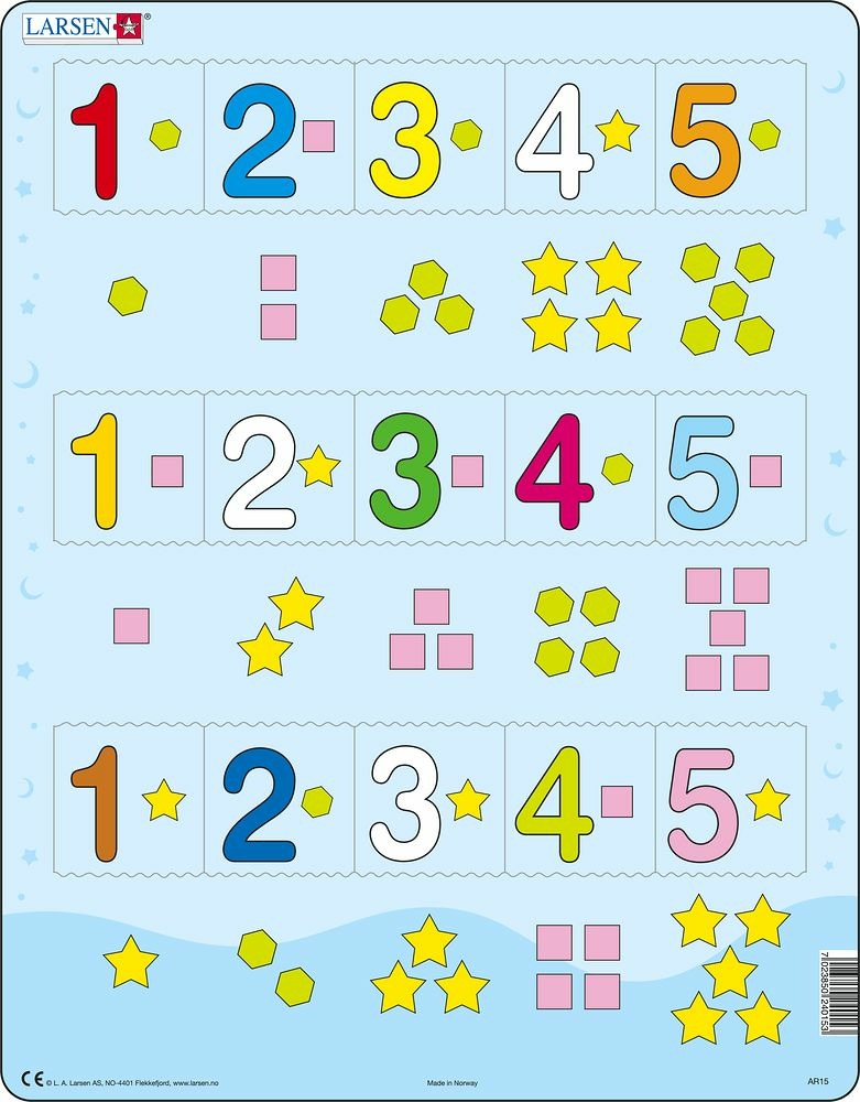 Larsen Puzzle Čísla 1-5 s grafickými znaky 15 dílků
