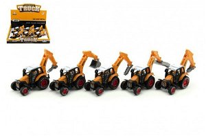 Teddies Traktor stavební kov/plast 15cm mix druhů na zpětné natažení (1 ks)