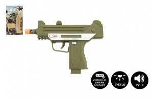 Teddies Pistole samopal ARMY plast 17,5cm na baterie se zvukem se světlem zelená na kartě
