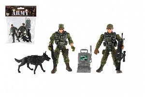 Teddies Sada vojáci se psem s doplňky 6ks plast v sáčku 17x20x3cm