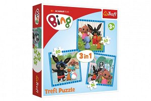 Trefl Puzzle 3v1 Bing Bunny Zábava s přáteli v krabici 28x28x6cm
