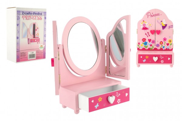 Teddies Zrcadlo šperkovnice Princess 3-dílné zásuvka dřevo 16x25x8cm v krabici