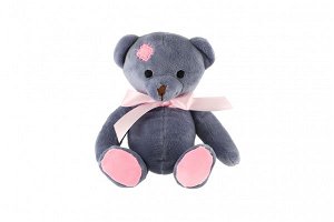 Teddies Medvěd sedící s růžovou mašlí plyš 18cm modrý v sáčku 0+