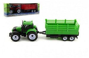 Teddies Traktor s přívěsem plast 28cm 2 barvy v krabičce
