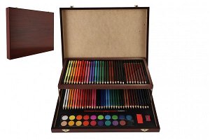 Teddies Sada na malování - Art box kreativní sada 91ks v dřevěném kufříku ve fólii 38,5x29,5x5cm