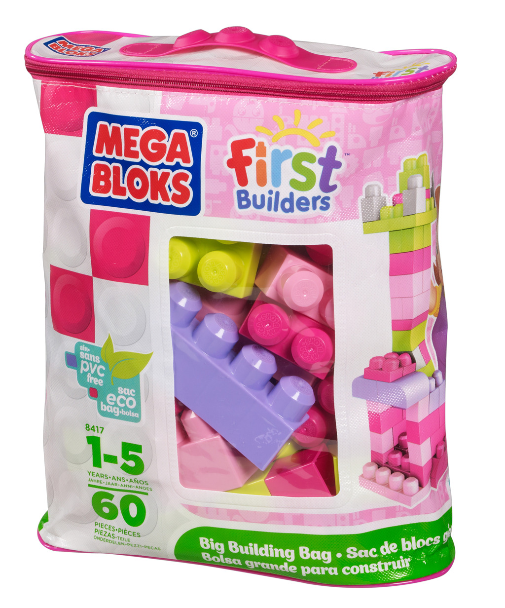 Mattel Mega Bloks Kostky v plastovém pytli - růžová barva, 60 dílů