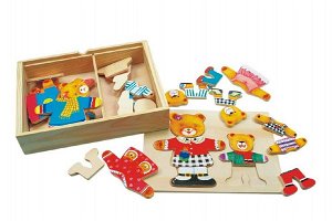 Teddies Puzzle Šatník medvědi dřevo barevný v krabici 19x14x4cm