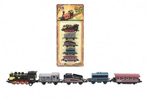 Teddies Vlak/lokomotiva a vagóny 5ks kov/plast 8cm na zpětné natažení 4 druhy na kartě